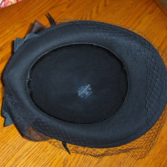 Lancaster Women's Black Hat with Feathers and Netted Felted Wool - Picture 9 of 15